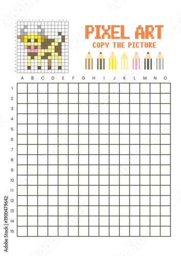Copy the picture grid drawing worksheet for kids. Pixel art cow