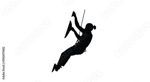 Rock climber reaching for a hold dynamic pose black silhouette