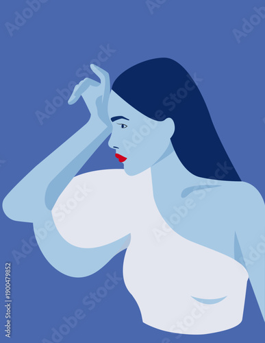 Wallpaper Mural Minimal Vector Side Portrait of Woman in Blue with Red Lipstick Torontodigital.ca