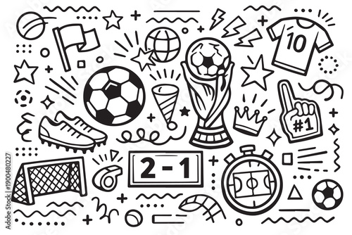 A World Cup inspired vector background showcases strong outlines of soccer balls, goal nets, players, and scoreboards, expressing worldwide enthusiasm, competition spirit, and unforgettable match.