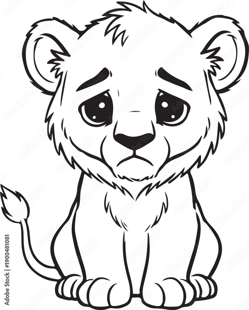 Fototapeta premium Cute Baby Lion Outline Silhouette Vector Illustration Simple Kids Animal Design