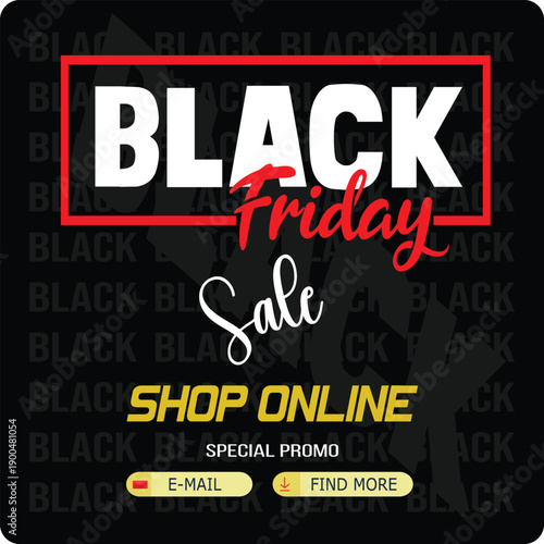 Stylish Black Friday promotional banner designed for online shopping campaigns with discount offers and marketing call to action elements.