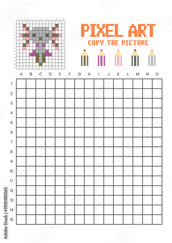 Copy the picture grid drawing worksheet for kids. Pixel art axolotl