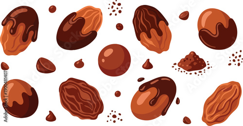 Indulge in the delicious combination of chocolate covered nuts and chocolate chips on a clean white background, perfect for bakery or dessert promotions