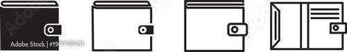 Set of wallet icons for finance money payment and banking symbols including open
