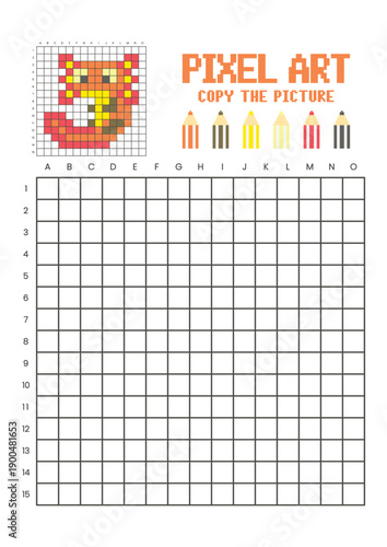 Copy the picture grid drawing worksheet for kids. Pixel art axolotl