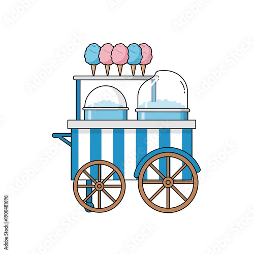 Blue Striped Carnival Cotton Candy Cart or Fair Food Stand Vector Icon