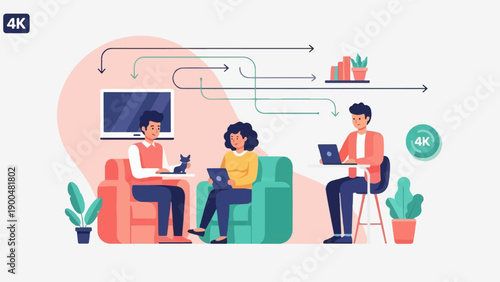 People working and relaxing with technology and plants