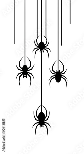 Black Hanging Spiders Silhouette Minimalist Halloween Vector Illustration
