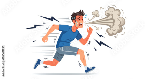 Exhausted Athlete Running Fast with Heavy Breathing Vector
