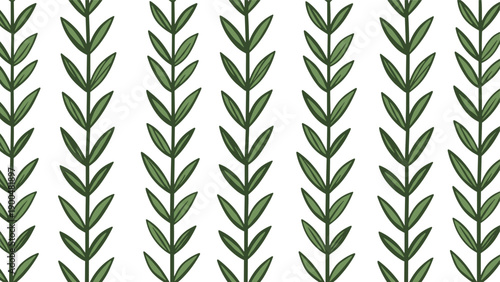 Simple botanical seamless pattern features orderly vertical rows of stylized green leaves, creating a fresh, natural and repetitive design.