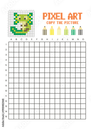 Copy the picture grid drawing worksheet for kids. Pixel art axolotl