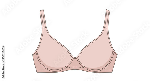 Illustration of a soft cup bra isolated on a white background, showcasing a minimalist design with subtle stitching details and pastel tones