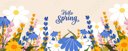 Spring and summer templates with beautiful blossom flowers and nature.set of cards with cute meadow flowers. Floral botanical for holiday  poster, invitation, social media post, Mother's Day, Easter.