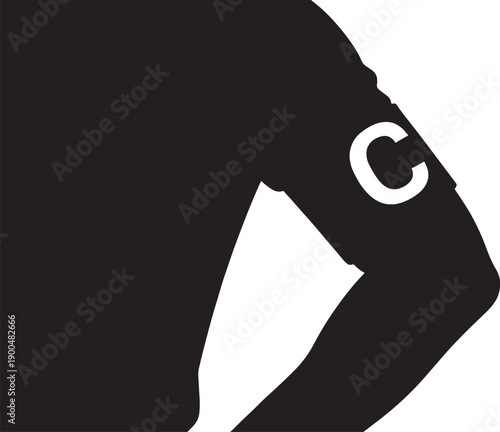 Silhouette of a player's arm with a visible C on the armband, leadership symbol, white background.