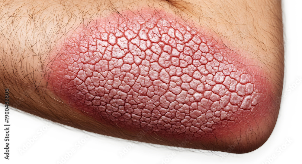 Fototapeta premium Close Up Of Psoriasis On Elbow With Red Scaly Skin whisk photo