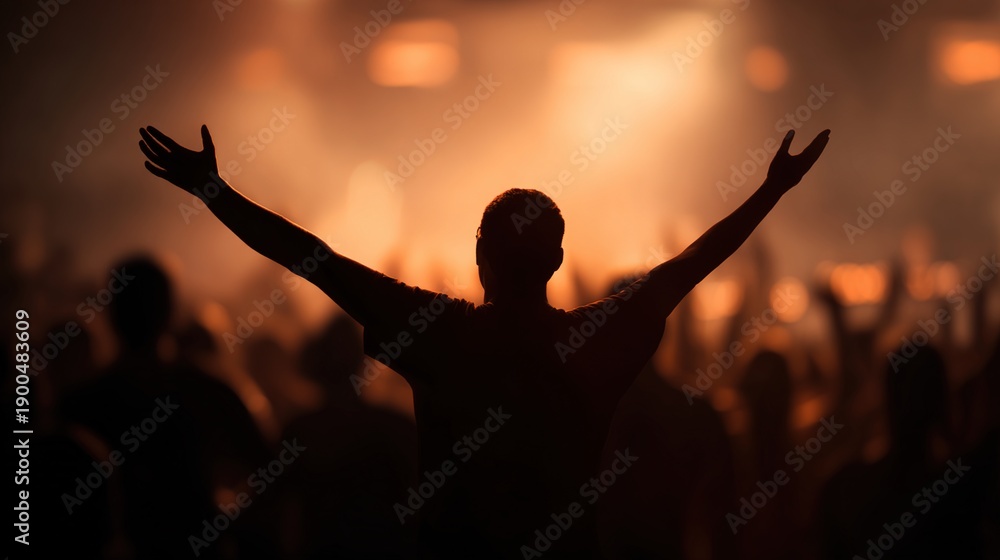 Fototapeta premium singer. An energetic music performance under a spotlight, with a dark gradient background and bokeh effects. event programs, museum guides, designed for cultural heritage projects and event programs.