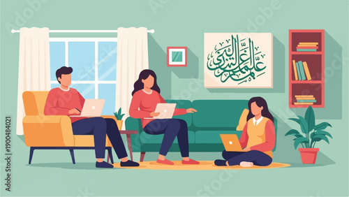 People working on laptops in a cozy living room