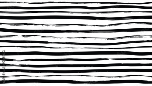 Modern and minimalist seamless pattern featuring uneven hand-drawn horizontal brush stroke stripes in black on a crisp white background, offering a clean and artistic texture.