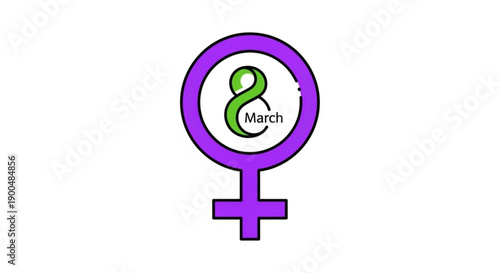 Purple female symbol with green 8 march text for international women's day