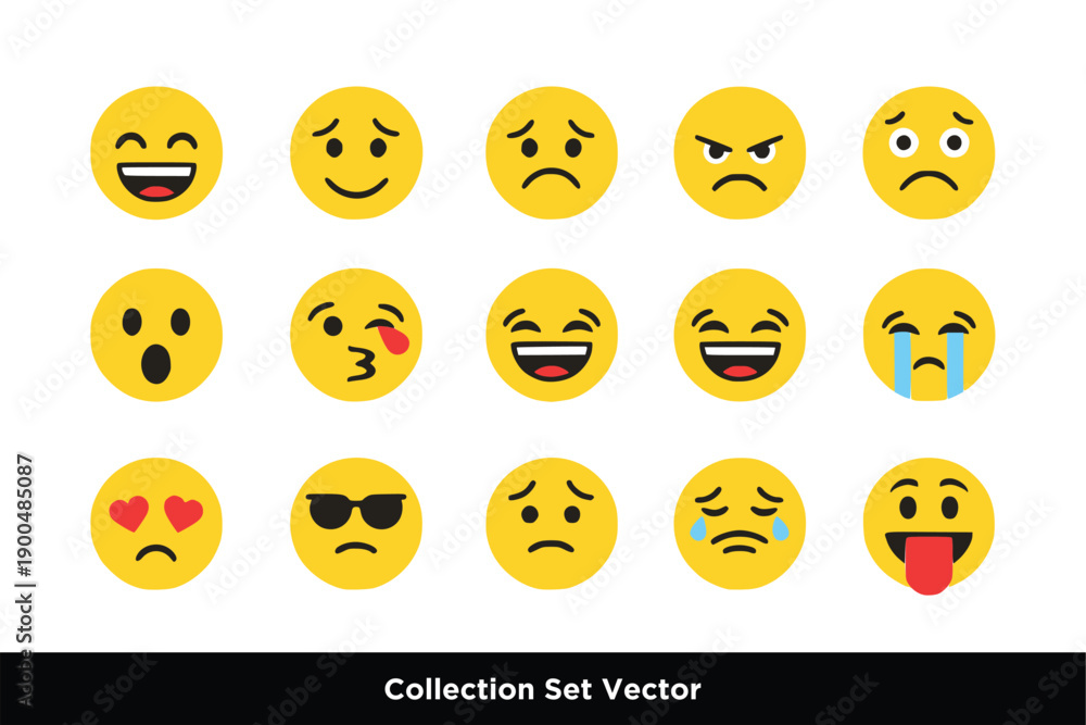 Fototapeta premium Expressive Yellow Face Emoji Icons for Communication