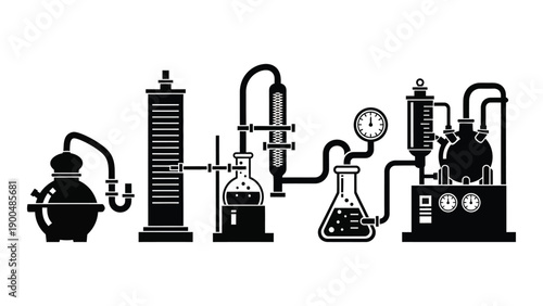 A collection of laboratory equipment used in scientific experiments and research. Vector
