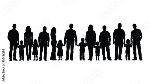A diverse group of people standing in a line, showcasing various heights and postures Vector