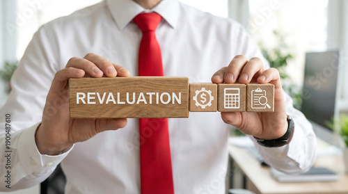 REVALUATION. Revaluation Business Failure Finance Crisis concept. Revalue and calculate. new Revaluation concept.