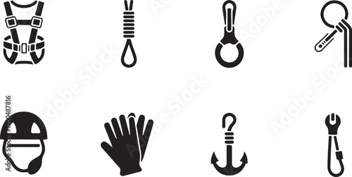 Set of nautical and safety icons including life jacket and anchor