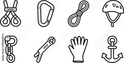 Set of nautical and climbing icons in modern line style