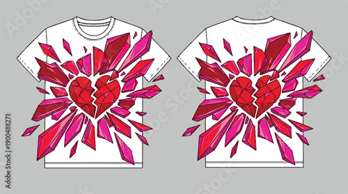 Bold Valentine vector mockup showcasing shattered abstract shapes and hearts, symbolizing fragmented love.