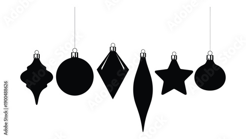 Assorted black christmas ornaments hanging from a string Vector