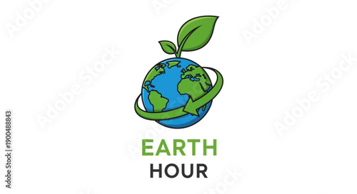 Earth hour logo with green globe and leaves symbolizing environmental conservation and sustainability