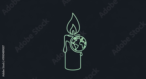 Green outline lighter with flame and globe on black background symbolizing eco friendly solutions