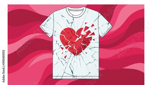 Broken red glass mockup with sharp fragments and cracks, perfect for conveying a sense of shattered love.