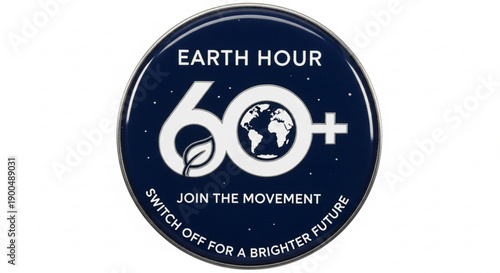 Earth hour logo with globe and leaf symbol on dark blue background with white text