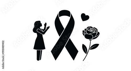 Awareness ribbon rose and woman in a striking silhouette