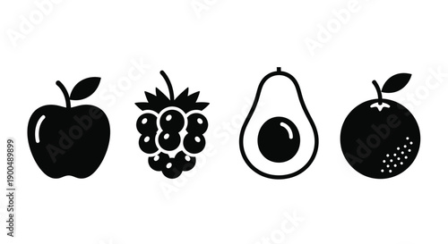 Black fruit icons arranged in a linear composition silhouette