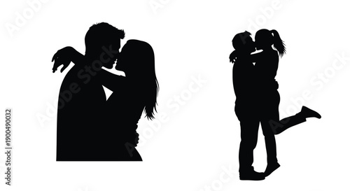 Couple embracing in a romantic pose a striking black silhouette