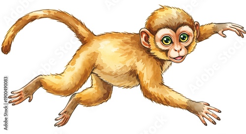 水彩の躍動感 小さな猿の冒険