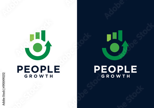 Business growth logo. Business growth logo, business growth logo design with human and growth arrow. Vector icon.