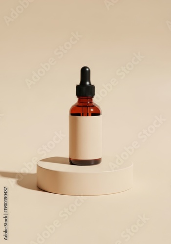 Luxury cosmetic product photo, unbranded serum bottle, blank label,