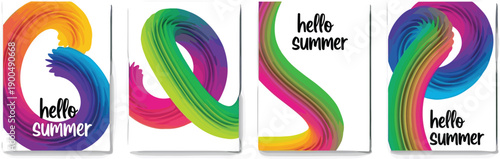 Vibrant Summer Posters Featuring Colorful Ribbon Designs and Typography