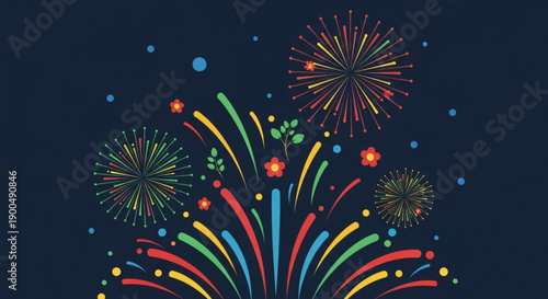 Vibrant fireworks exploding in night sky with colorful sparks and bursts