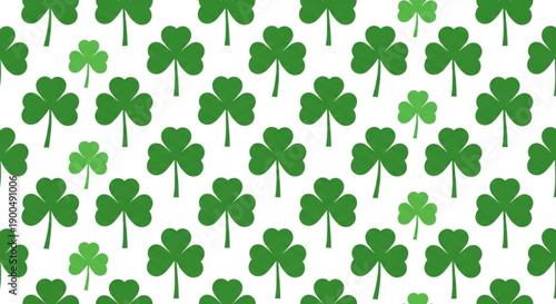 Green four leaf clovers on white background luck symbol pattern