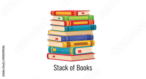 A colorful stack of books is neatly arranged creating a tower