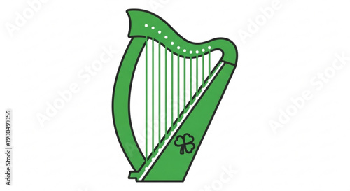 Green harp with shamrock symbol on soundboard celtic music instrument