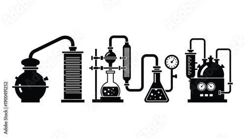 Illustration of various laboratory equipment used in scientific experiments and research. Vector