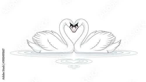 Loving swans forming heart shape on serene water surface