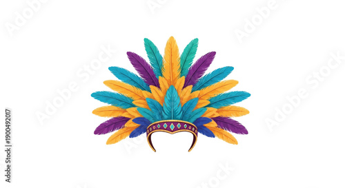 Colorful feathered headdress isolated on a white background